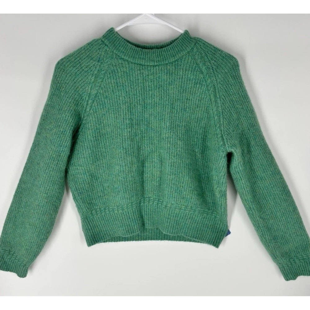 Sezane Otto Sweater Jumper Baby Alpaca Blend Knit Green Fuzzy Cropped Mock Neck